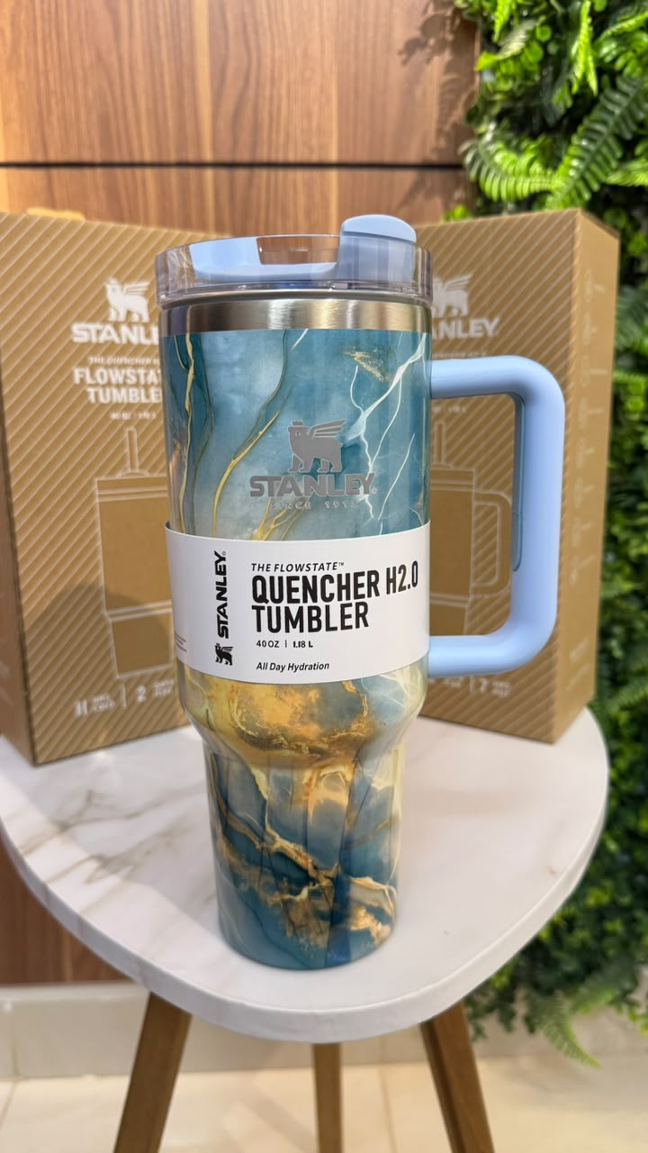 Stanley Quencher H2.0 FlowState Tumbler 40 oz – Blue & Gold Marble