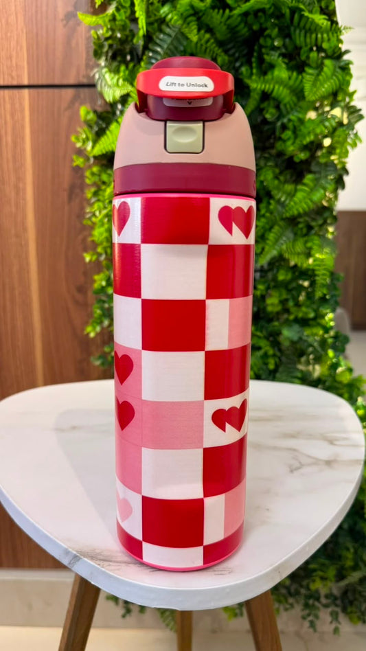 Checkered Hearts Owala (710)ml -Red
